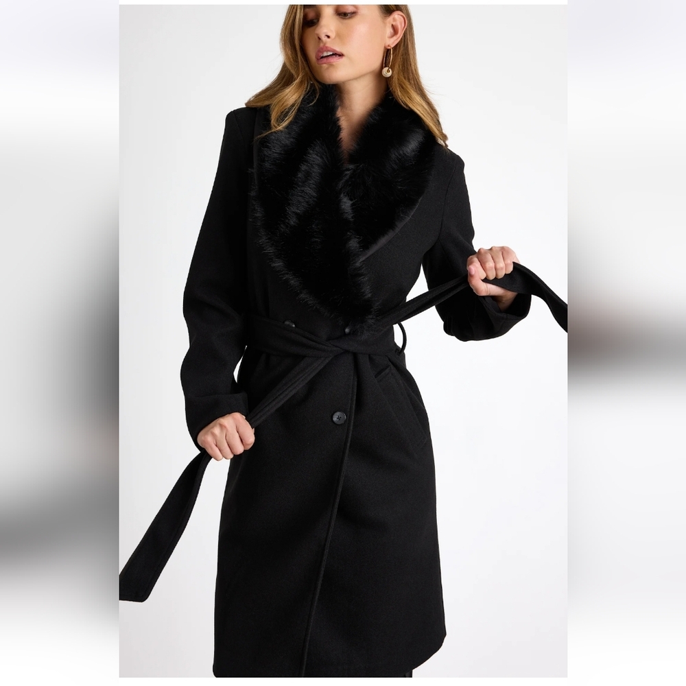 Lulus Cantrell Black Double-Breasted Faux Fur Coat - Picture 2 of 5